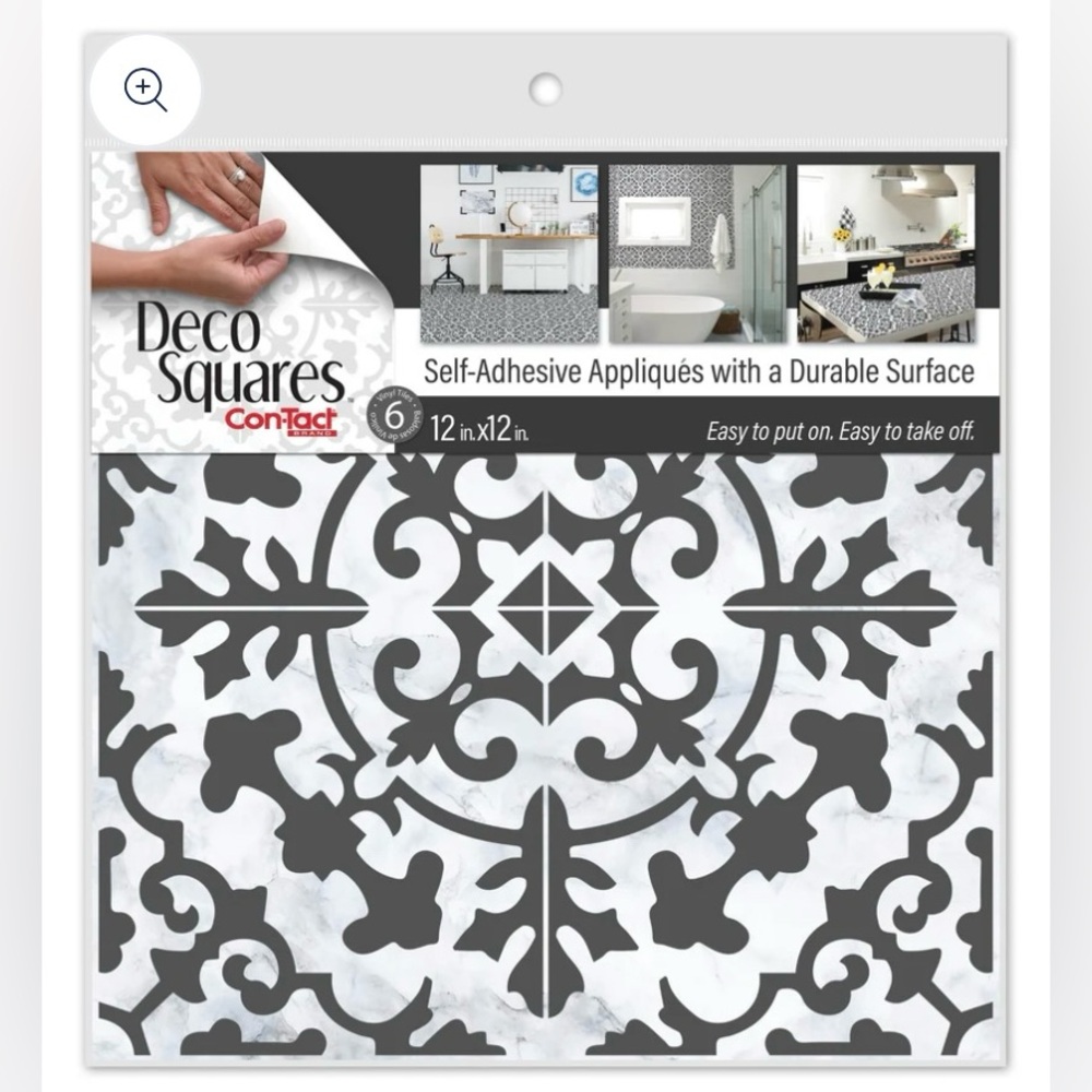 🔥Carrara Tile Charcoal Contact Deco Squares 12x12 Vinyl Stick Tiles NEW(4Packs)